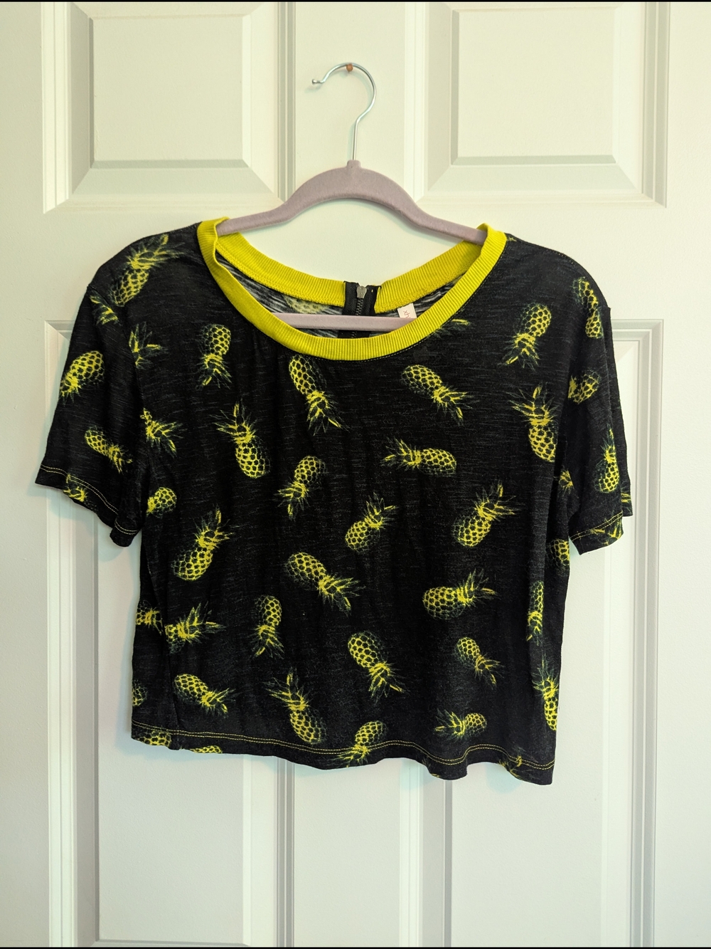 Xhilaration Black Crop Top with Neon Yellow Pineapple Print